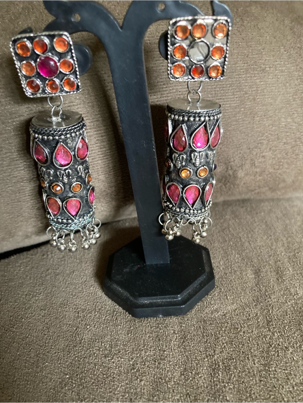 Handcrafted Pink and Orange Dangle Earrings